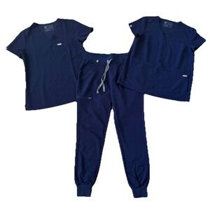 Figs 3 Piece Set Lot Zamora Jogger Casma & Catarina Scrub Top Women's XS Navy